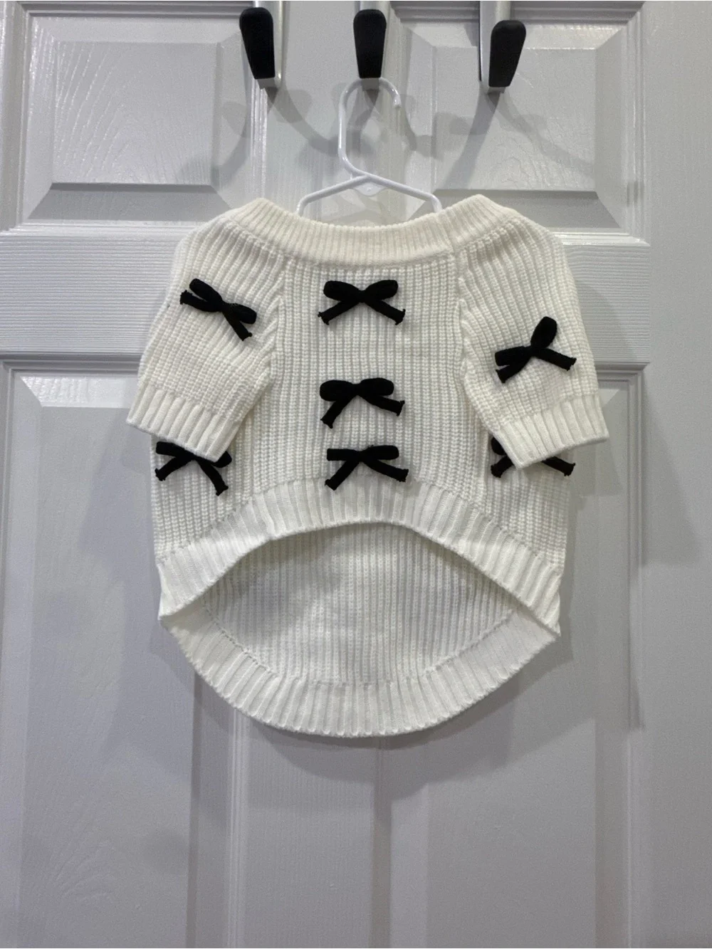 Dog Cream Knit Sweater with Black Bows - XL runs small